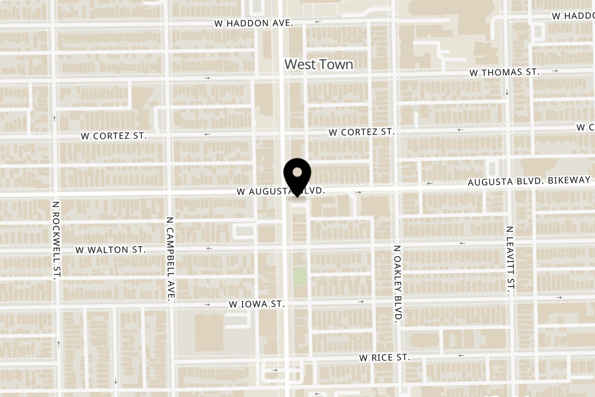 Map showing the location of Joey G's Mac n Cheese on 959 N Western Ave in Chicago